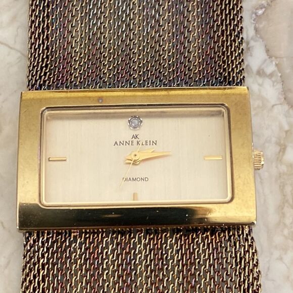 Anne Klein Wide Mesh Band Gold Tone Diamond Stainless Steel Watch - Picture 5 of 11